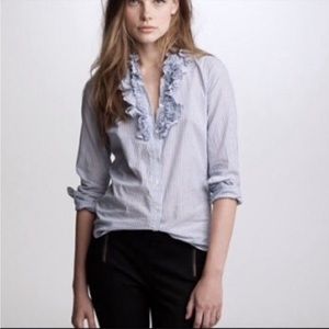JCrew Loretta Ruffle Pinstripe Button Shirt S